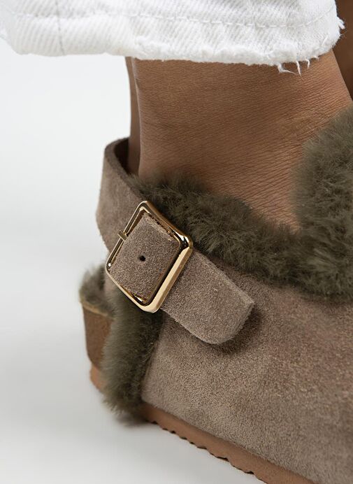 Manijero Vizon-Haki Kadın Süet - Kürklü Sandalet MNJ.100.08 - Görsel 5