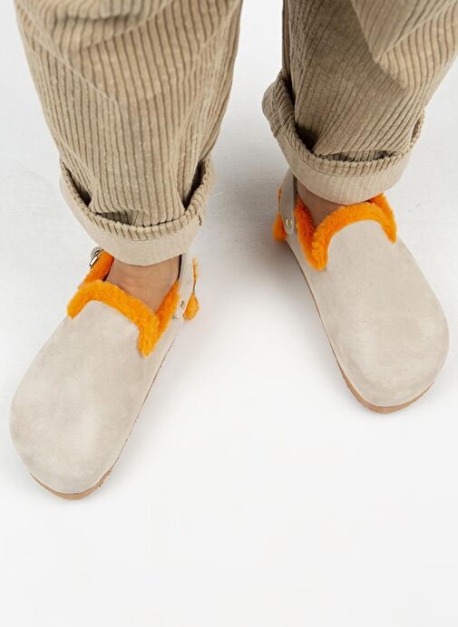 Manijero Bej-Turuncu Kadın Deri - Kürklü Sandalet MNJ.100.09 - Görsel 8