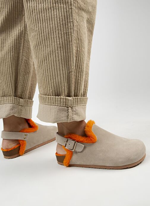 Manijero Bej-Turuncu Kadın Deri - Kürklü Sandalet MNJ.100.09 - Görsel 7