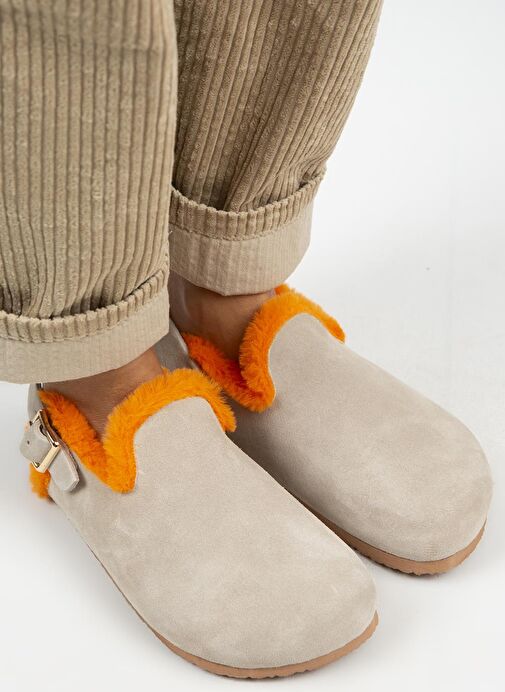 Manijero Bej-Turuncu Kadın Deri - Kürklü Sandalet MNJ.100.09 - Görsel 4