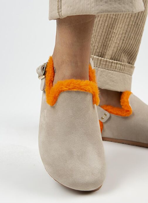 Manijero Bej-Turuncu Kadın Deri - Kürklü Sandalet MNJ.100.09 - Görsel 6