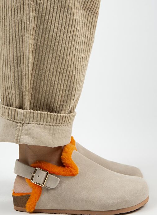 Manijero Bej-Turuncu Kadın Deri - Kürklü Sandalet MNJ.100.09 - Görsel 3