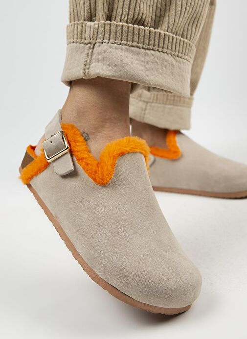 Manijero Bej-Turuncu Kadın Deri - Kürklü Sandalet MNJ.100.09 - Görsel 2