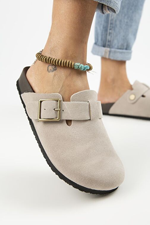 Manijero Bej Kadın Süet Terlik MNJ.119.02 - Görsel 2