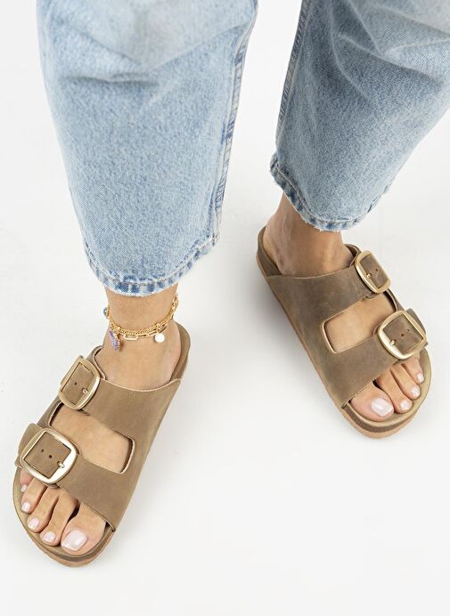 Manijero Vizon-Gold Kadın Deri Terlik MNJ.121.03 - Görsel 6