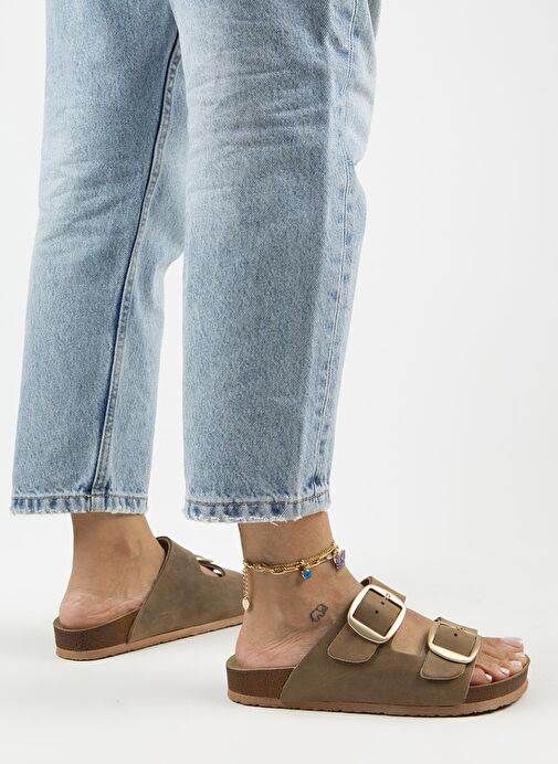 Manijero Vizon-Gold Kadın Deri Terlik MNJ.121.03 - Görsel 8