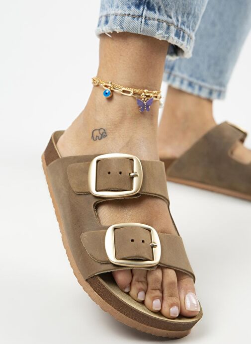 Manijero Vizon-Gold Kadın Deri Terlik MNJ.121.03 - Görsel 7