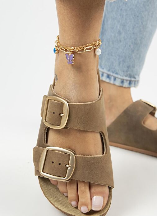 Manijero Vizon-Gold Kadın Deri Terlik MNJ.121.03 - Görsel 5