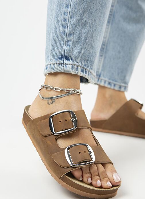 Manijero Kahverengi Kadın Deri Terlik MNJ.121.06 - Görsel 6