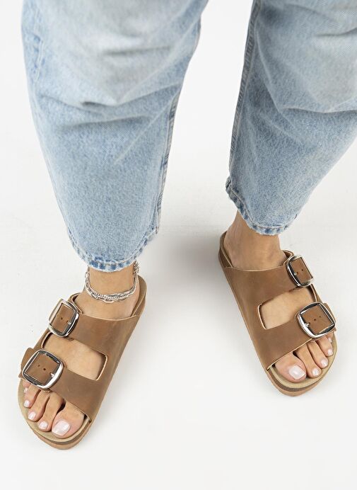 Manijero Kahverengi Kadın Deri Terlik MNJ.121.06 - Görsel 8