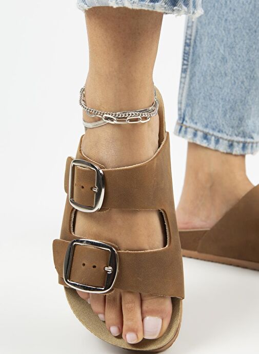 Manijero Kahverengi Kadın Deri Terlik MNJ.121.06 - Görsel 5