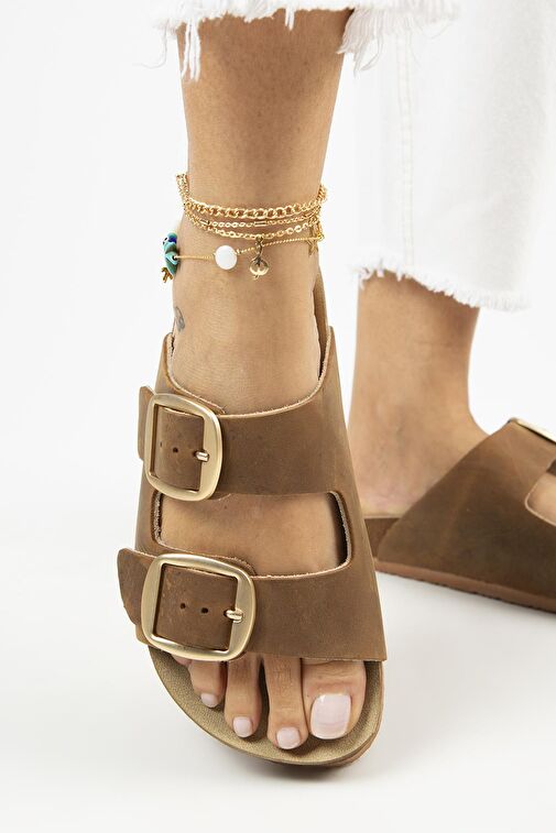 Manijero Kahverengi Kadın Deri Terlik MNJ.121.10 - Görsel 3