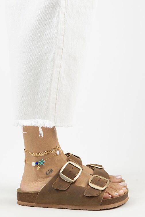 Manijero Kahverengi Kadın Deri Terlik MNJ.121.10 - Görsel 2