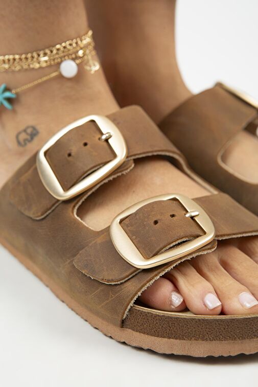 Manijero Kahverengi Kadın Deri Terlik MNJ.121.10 - Görsel 6