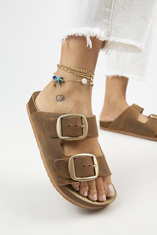 Manijero Kahverengi Kadın Deri Terlik MNJ.121.10 - Görsel 7