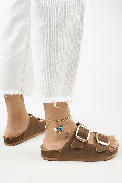 Manijero Kahverengi Kadın Deri Terlik MNJ.121.10 - Görsel 8