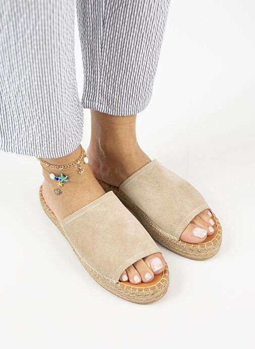 Manijero Bej Kadın Süet Terlik MNJ.122.01 - Görsel 3