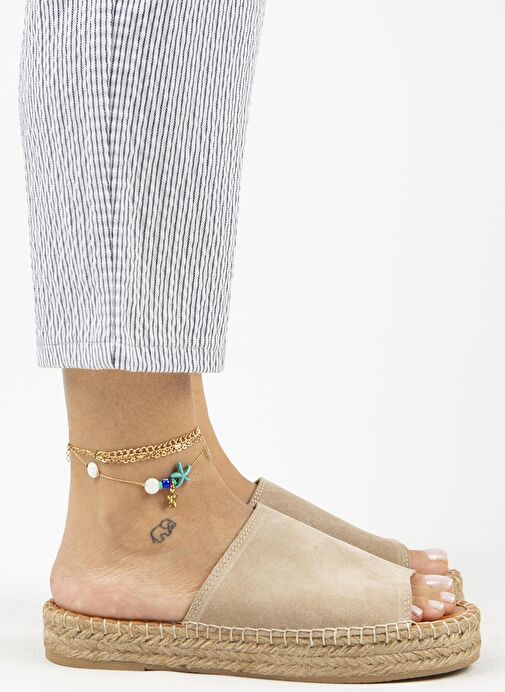 Manijero Bej Kadın Süet Terlik MNJ.122.01 - Görsel 2