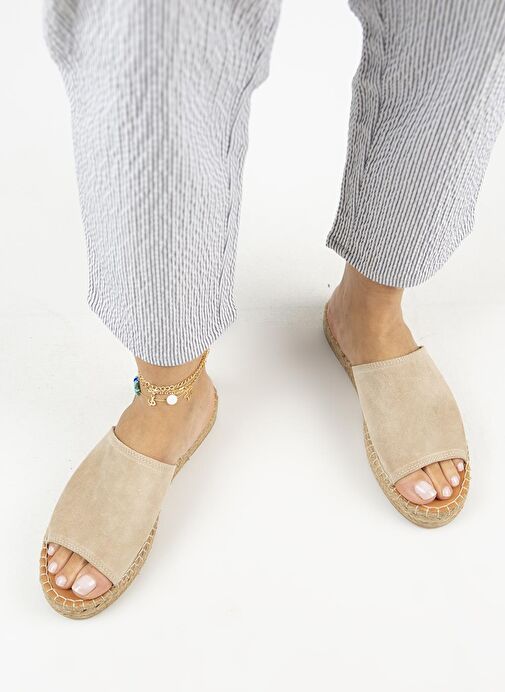 Manijero Bej Kadın Süet Terlik MNJ.122.01 - Görsel 8