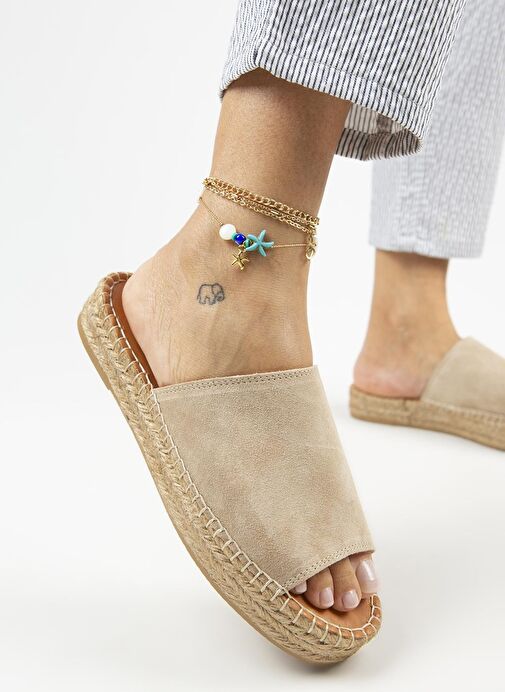 Manijero Bej Kadın Süet Terlik MNJ.122.01 - Görsel 5