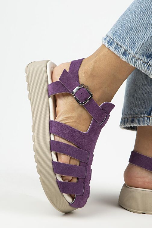 Manijero Mor - Vizon Kadın Deri Sandalet MNJ.034.14 - Görsel 2