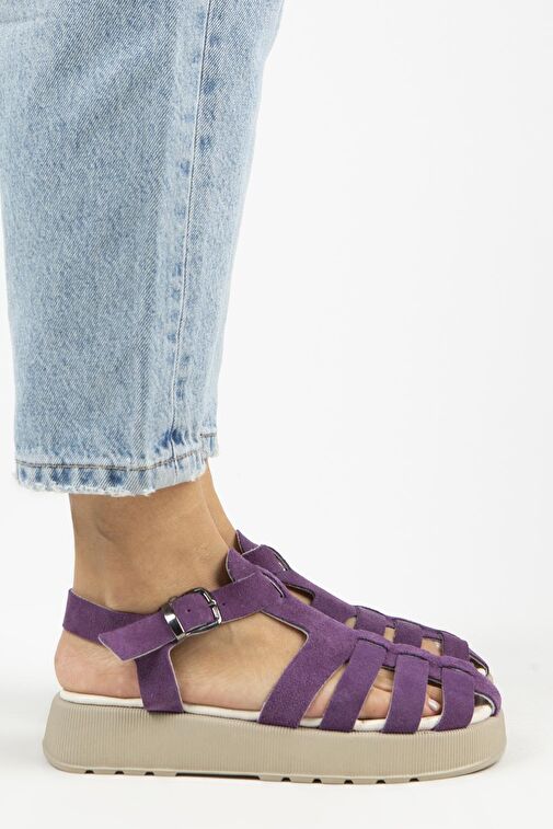 Manijero Mor - Vizon Kadın Deri Sandalet MNJ.034.14 - Görsel 3