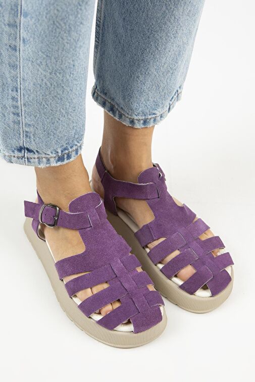 Manijero Mor - Vizon Kadın Deri Sandalet MNJ.034.14 - Görsel 4