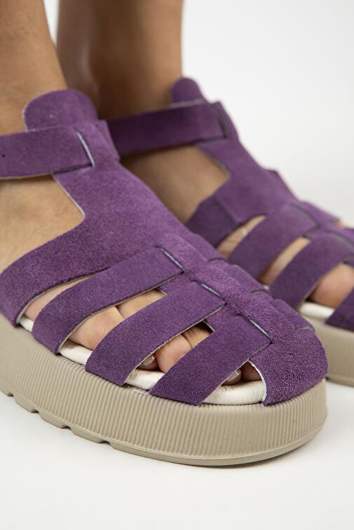 Manijero Mor - Vizon Kadın Deri Sandalet MNJ.034.14 - Görsel 5