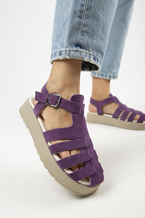 Manijero Mor - Vizon Kadın Deri Sandalet MNJ.034.14 - Görsel 6