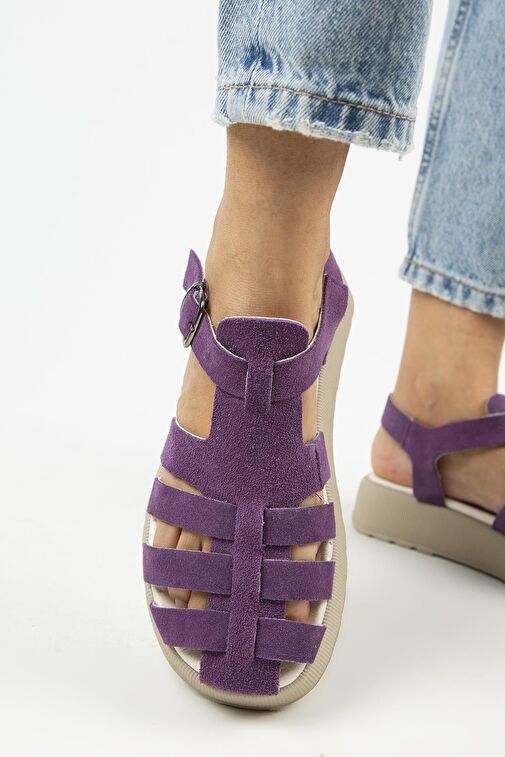 Manijero Mor - Vizon Kadın Deri Sandalet MNJ.034.14 - Görsel 7