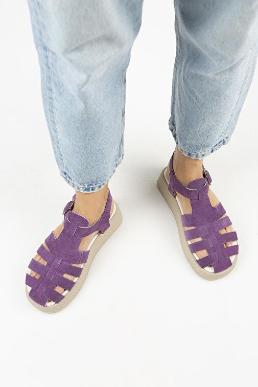 Manijero Mor - Vizon Kadın Deri Sandalet MNJ.034.14 - Görsel 8