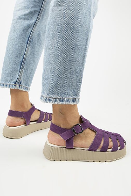 Manijero Mor - Vizon Kadın Deri Sandalet MNJ.034.14 - Görsel 9