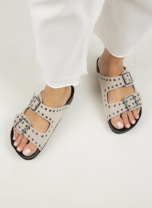 Manijero Bej Kadın Süet Terlik MNJ.123.01 - Görsel 8