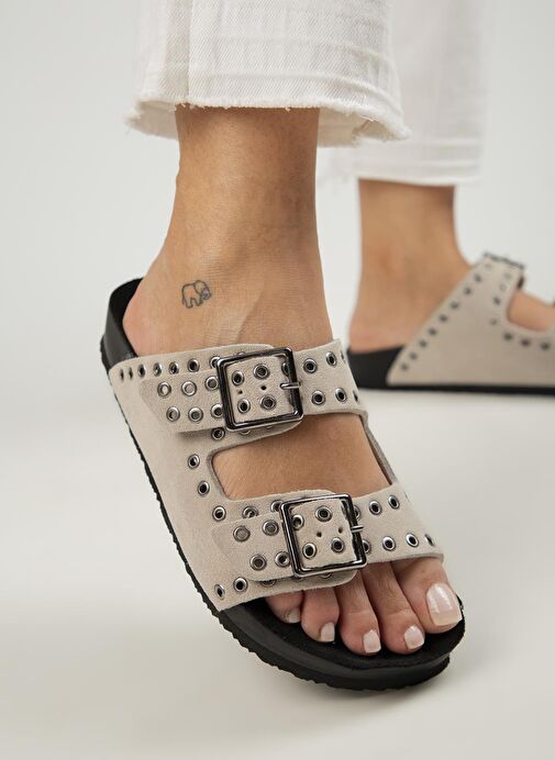 Manijero Bej Kadın Süet Terlik MNJ.123.01 - Görsel 2