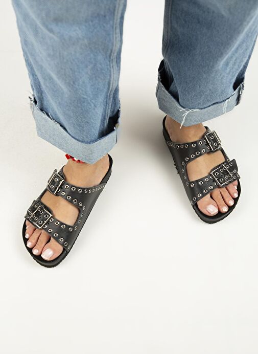 Manijero Siyah Kadın Deri Terlik MNJ.123.02 - Görsel 8