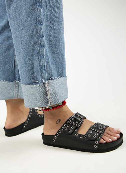 Manijero Siyah Kadın Deri Terlik MNJ.123.02 - Görsel 7