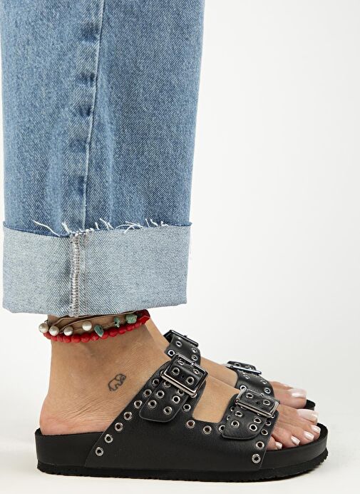 Manijero Siyah Kadın Deri Terlik MNJ.123.02 - Görsel 3