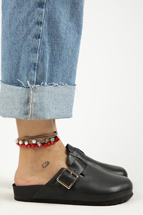 Manijero Siyah Kadın Deri Terlik MNJ.119.05 - Görsel 2