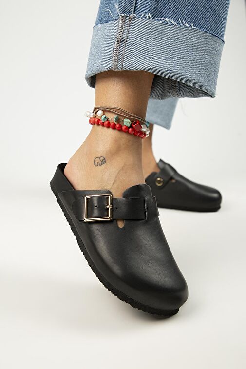 Manijero Siyah Kadın Deri Terlik MNJ.119.05 - Görsel 5