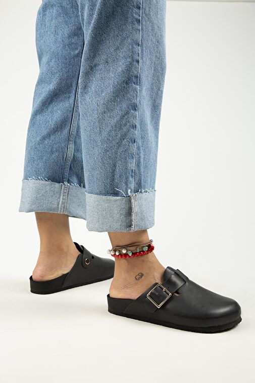 Manijero Siyah Kadın Deri Terlik MNJ.119.05 - Görsel 6