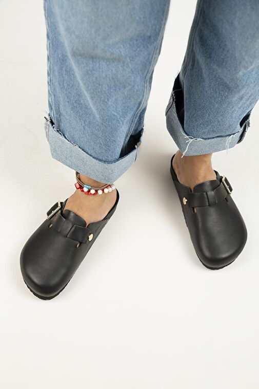 Manijero Siyah Kadın Deri Terlik MNJ.119.05 - Görsel 7