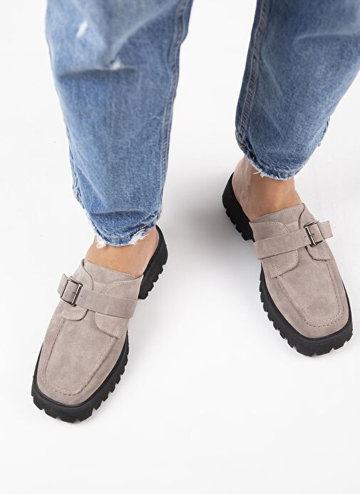 Manijero Kiem Kadın Köşeli Hakiki Deri Sabo Vizon Terlik - Görsel 9