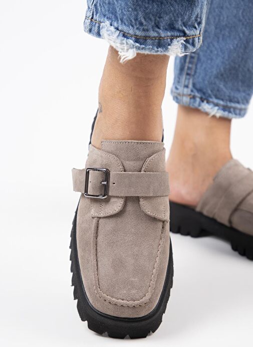 Manijero Kiem Kadın Köşeli Hakiki Deri Sabo Vizon Terlik - Görsel 6