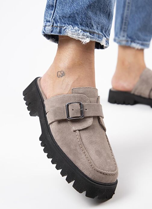 Manijero Kiem Kadın Köşeli Hakiki Deri Sabo Vizon Terlik - Görsel 7