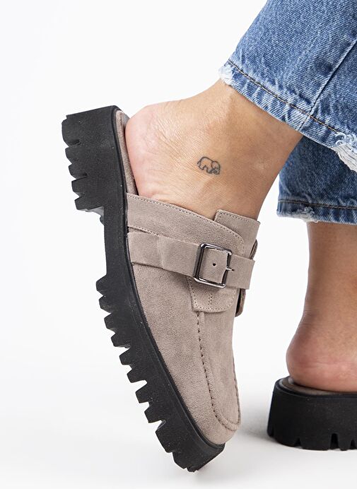 Manijero Kiem Kadın Köşeli Hakiki Deri Sabo Vizon Terlik - Görsel 2