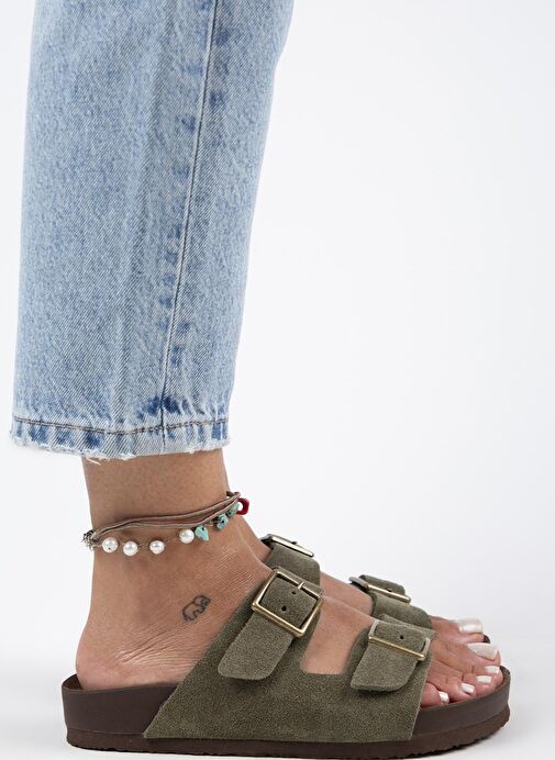 Manijero Haki Kadın Süet Terlik MNJ.124.03 - Görsel 2