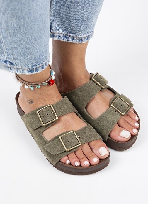 Manijero Haki Kadın Süet Terlik MNJ.124.03 - Görsel 3