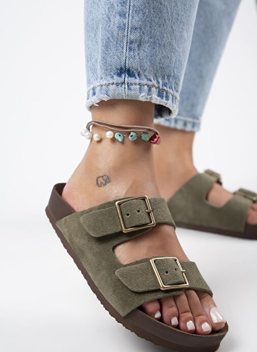 Manijero Haki Kadın Süet Terlik MNJ.124.03 - Görsel 7