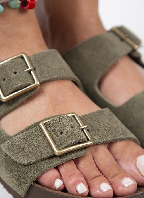 Manijero Haki Kadın Süet Terlik MNJ.124.03 - Görsel 4