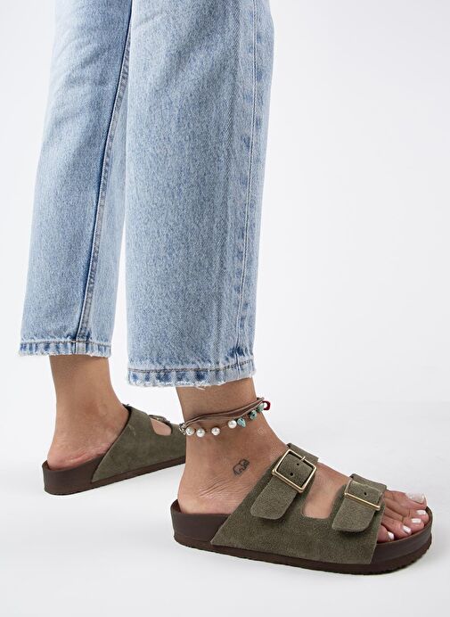 Manijero Haki Kadın Süet Terlik MNJ.124.03 - Görsel 6